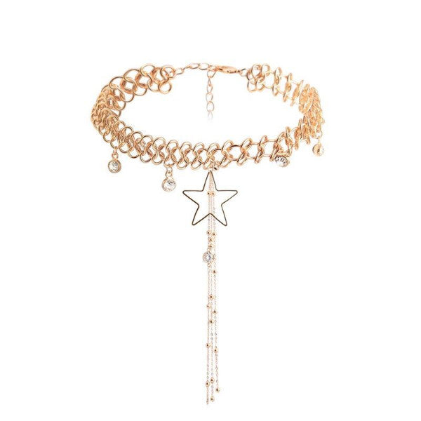 Star Choker With Long Gold Tassel Chain