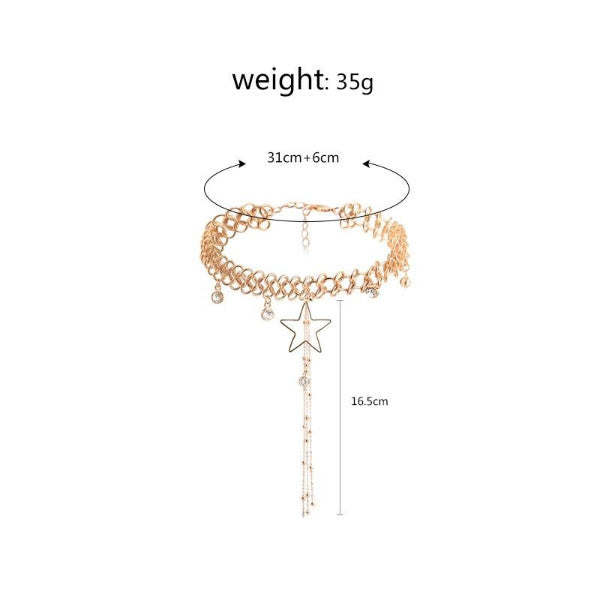 Star Choker With Long Gold Tassel Chain