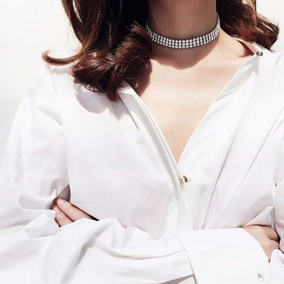 Cubic Zirconia Shiny Statement Choker Lo