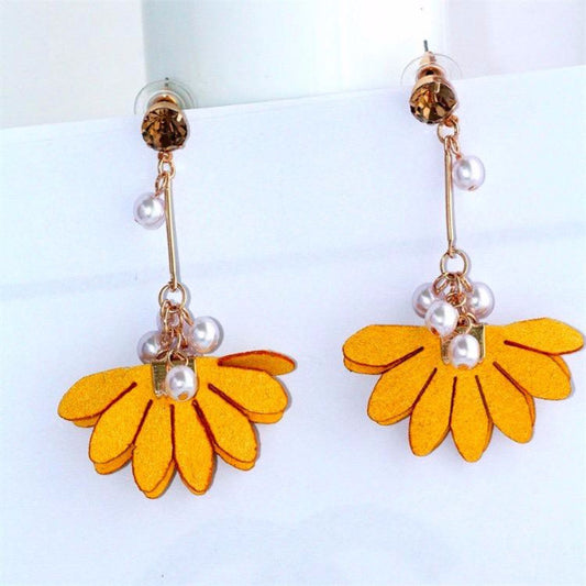 Yellow Flower Charm Drop Earrings