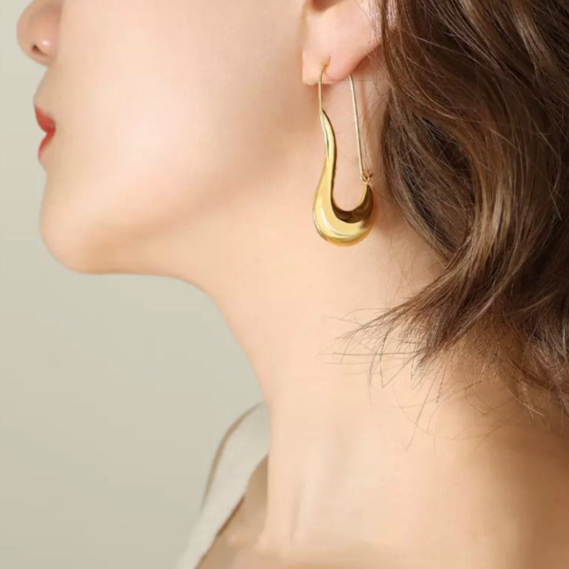 Gold-plated Unique Shape Safety Pin Statement Earrings