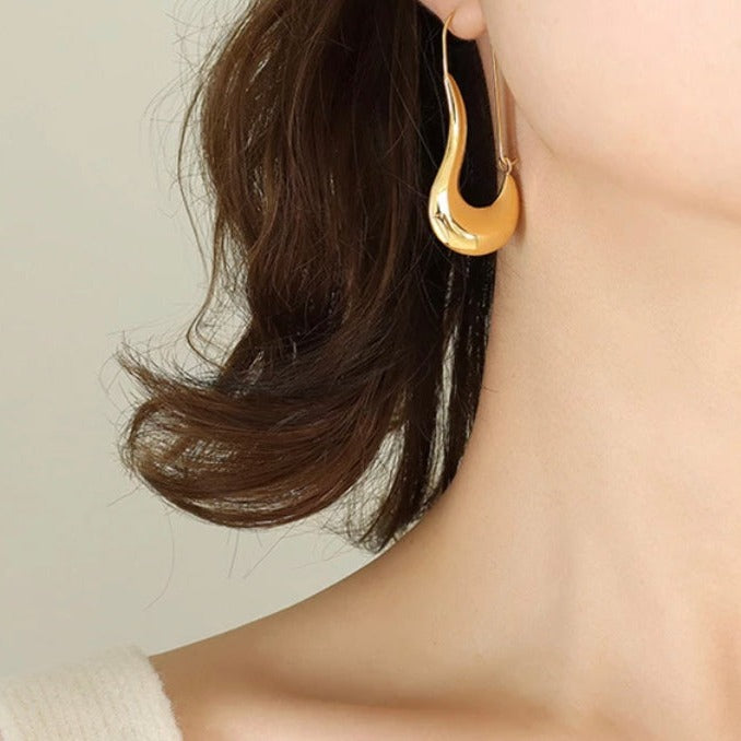 Gold-plated Unique Shape Safety Pin Statement Earrings