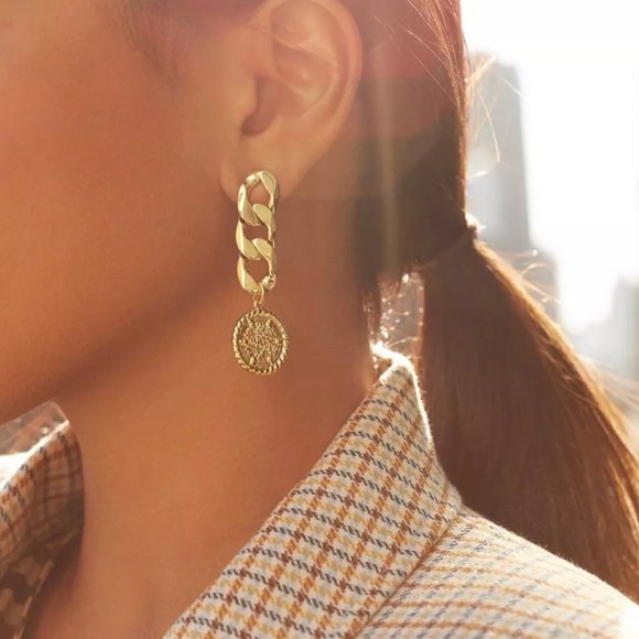 Gold Chain Coin Drop Earrings