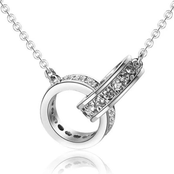 Silver-Plated Interlocking Rings Pendant Necklace