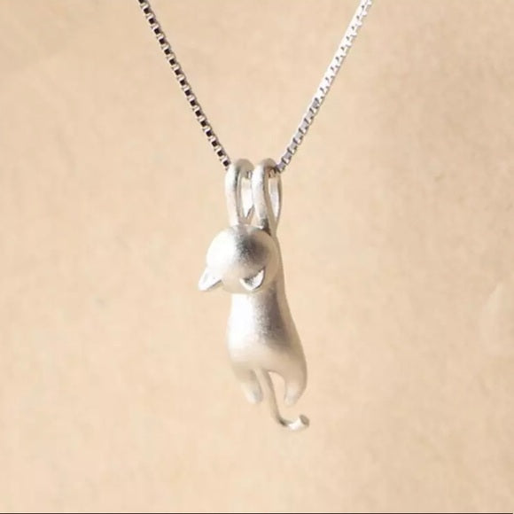 Sterling Silver Cute Cat Pendant Necklace