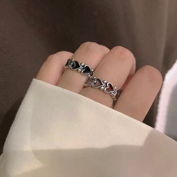 Vintage Style Stacking Heart Ring - Black