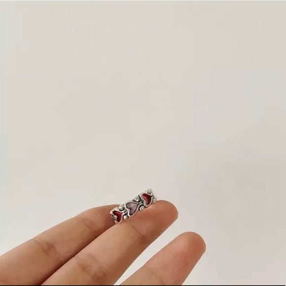 Vintage Style Stacking Heart Ring - Purple & Red