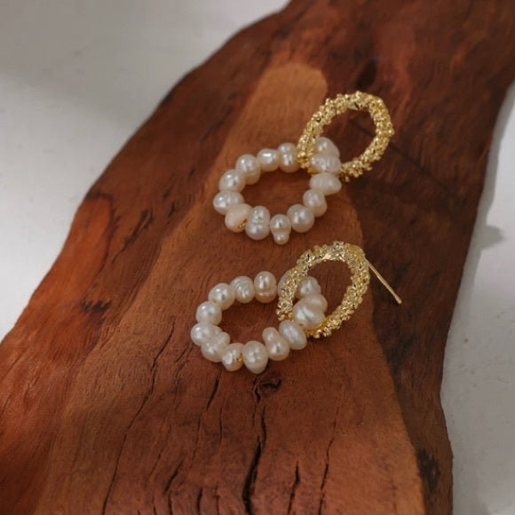 Glass Pearl Contrast Double Hoop Earrings