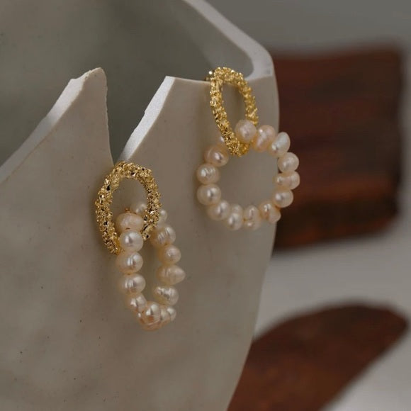 Glass Pearl Contrast Double Hoop Earrings