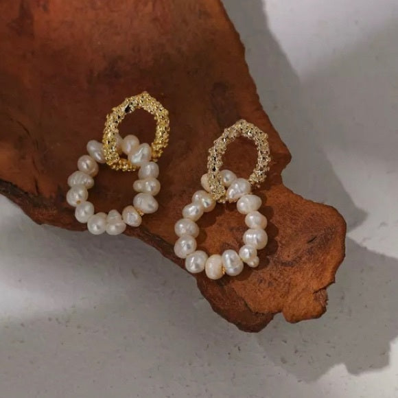 Glass Pearl Contrast Double Hoop Earrings