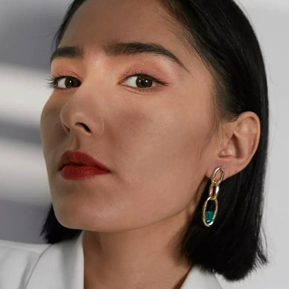 Dainty Green Crystal Detail Drop Earrings