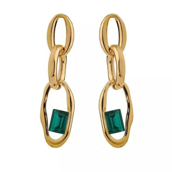 Dainty Green Crystal Detail Drop Earrings