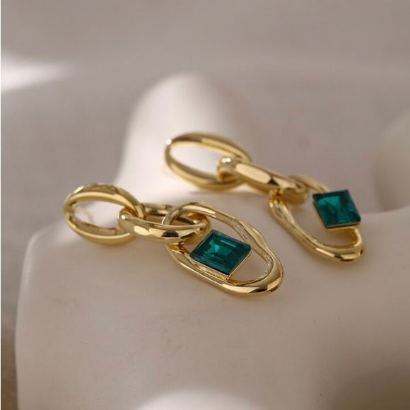 Dainty Green Crystal Detail Drop Earrings