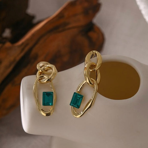 Dainty Green Crystal Detail Drop Earrings