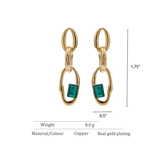 Dainty Green Crystal Detail Drop Earrings