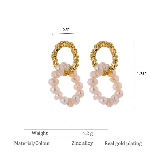 Glass Pearl Contrast Double Hoop Earrings