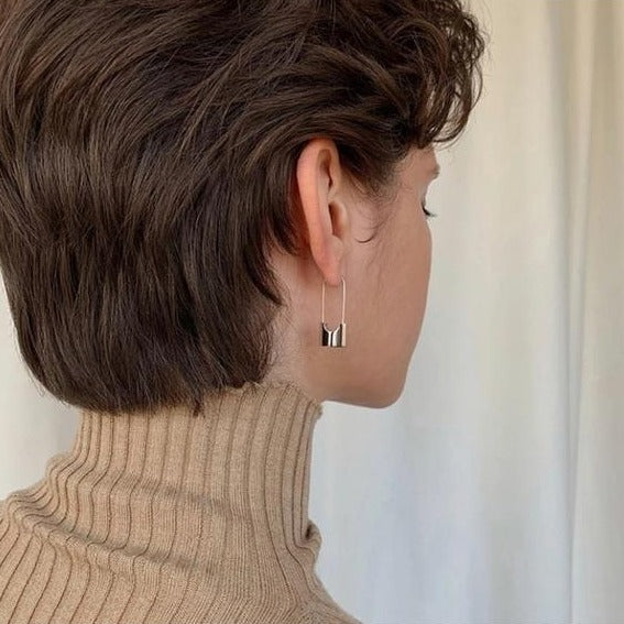 Safety Pin Style Lock Earrings