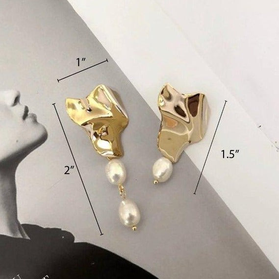 Irregular Shape Asymmetric Pearl Drop Earrings