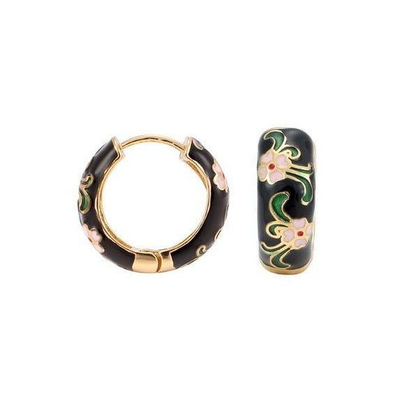 Vintage Style Enamel Flower Huggie Hoop Earrings
