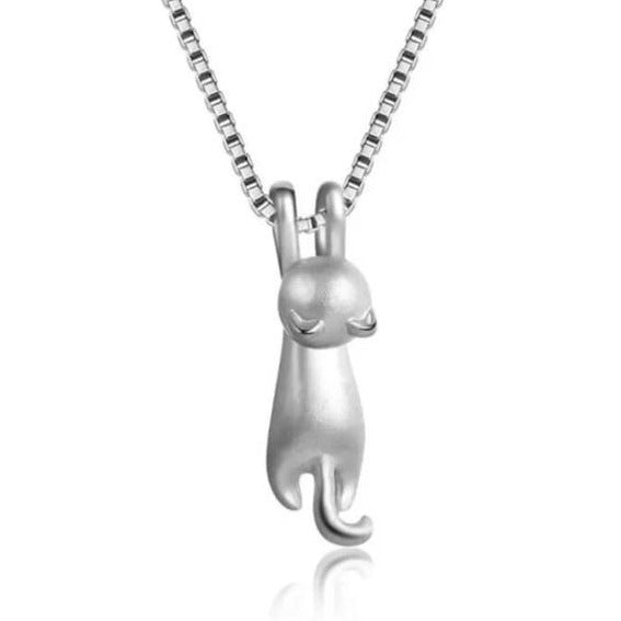 Sterling Silver Cute Cat Pendant Necklace