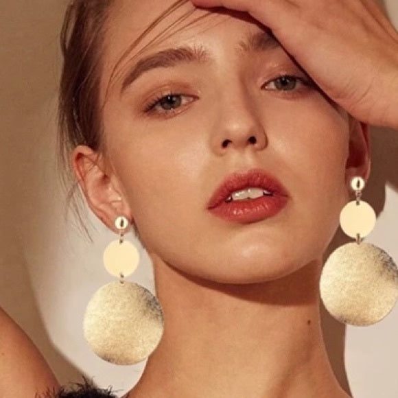 Gold Disc Charm Drop Earrings