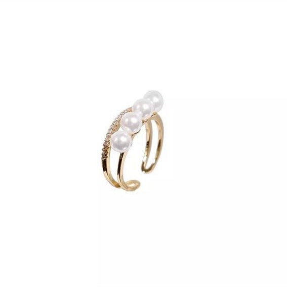 Faux Pearl Stacking Crystal Ring