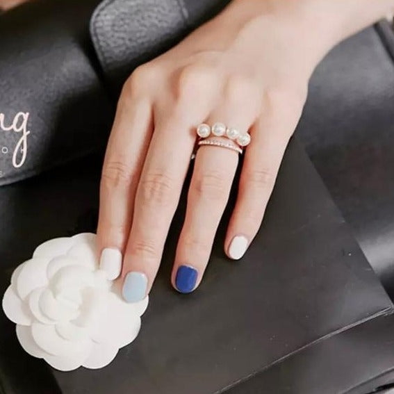 Faux Pearl Stacking Crystal Ring
