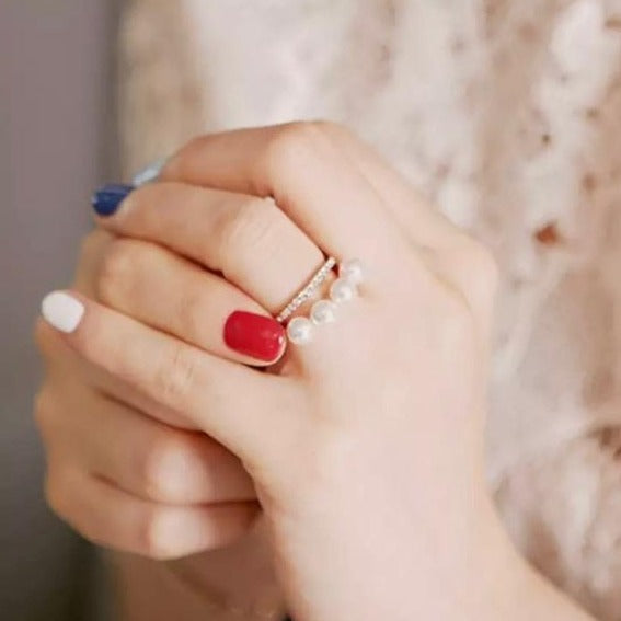 Faux Pearl Stacking Crystal Ring