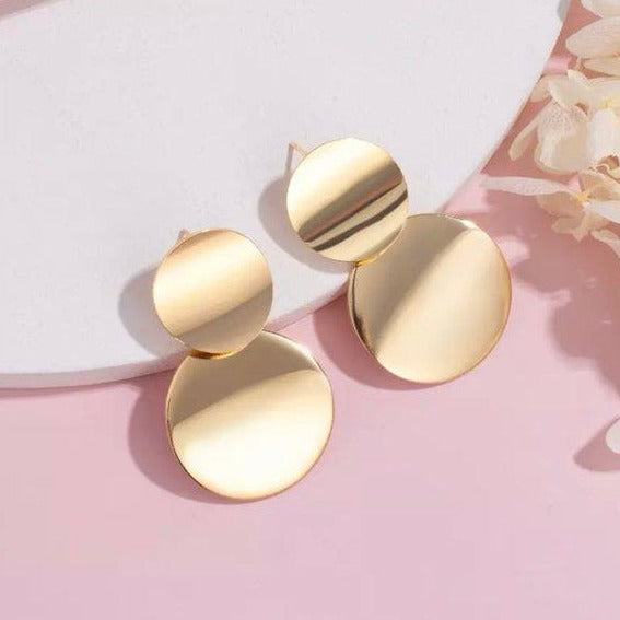 Gold Dual Disc Charm Earrings