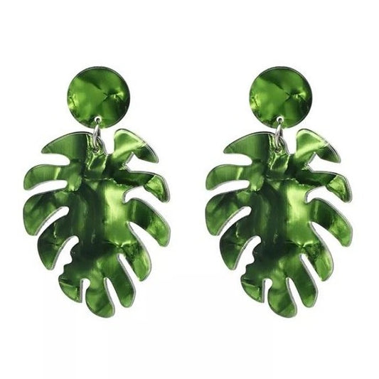 Tropical Style Green Leaf Earrings