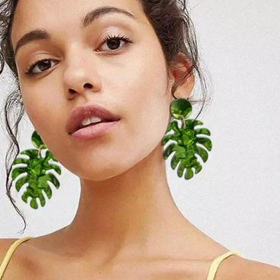 Tropical Style Green Leaf Earrings