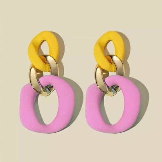 Pastel Colorblock Chain Link Earrings - Various Colors