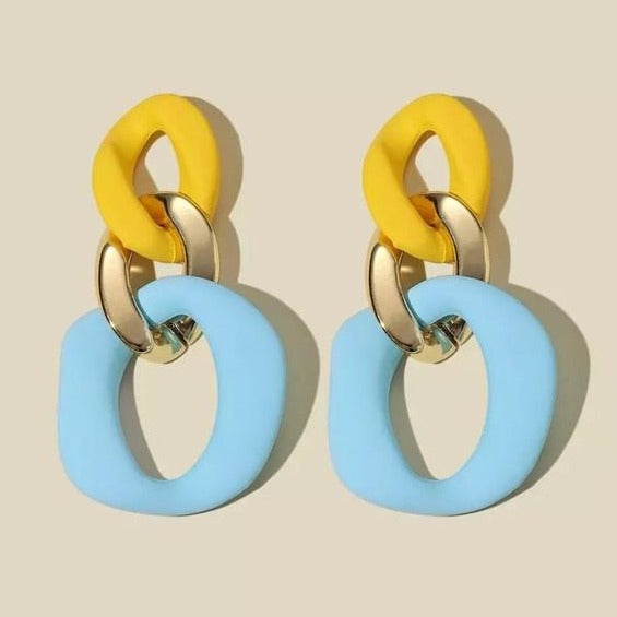 Pastel Colorblock Chain Link Earrings - Various Colors