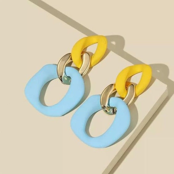 Pastel Colorblock Chain Link Earrings - Various Colors