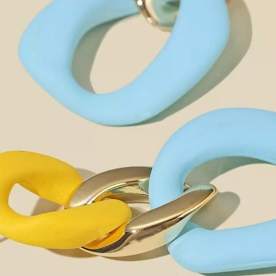 Pastel Colorblock Chain Link Earrings - Various Colors