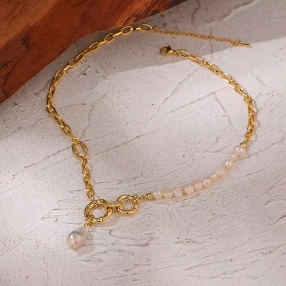 Gold plated Asymmetric Pearl Accent Necklace