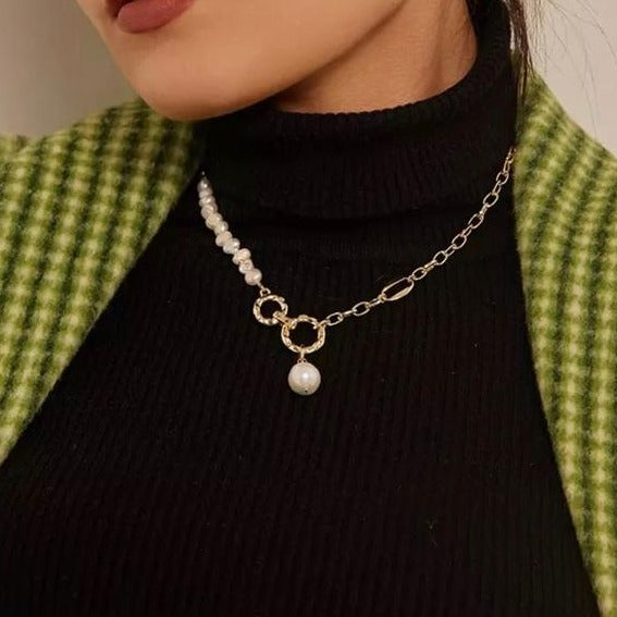 Gold plated Asymmetric Pearl Accent Necklace