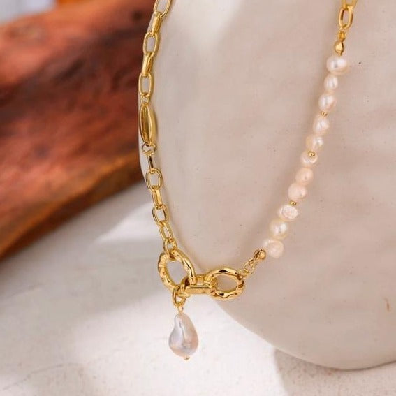 Gold plated Asymmetric Pearl Accent Necklace