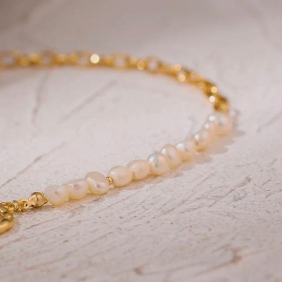 Gold plated Asymmetric Pearl Accent Necklace