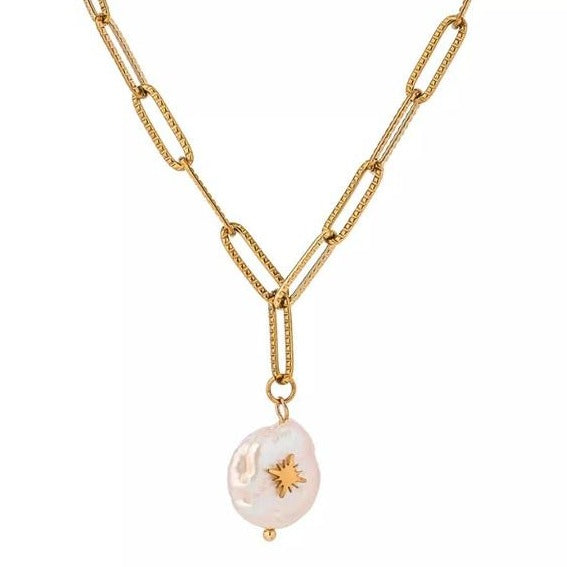 Gold Chain Necklace With North Star Pearl