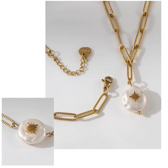 Gold Chain Necklace With North Star Pearl