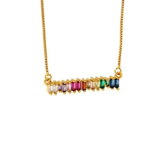 Crystal Rainbow Bar Necklace