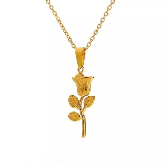 Gold plated Romantic Rose Pendant Necklace
