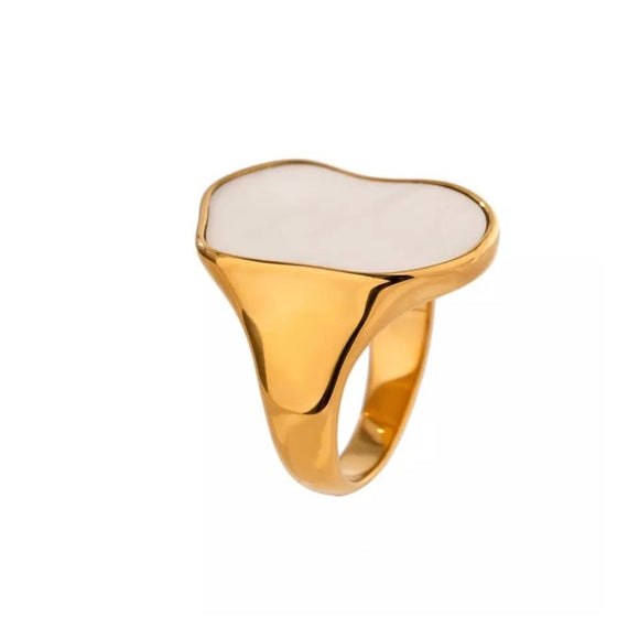 Gold plated Statement Ring With White Shell Accent