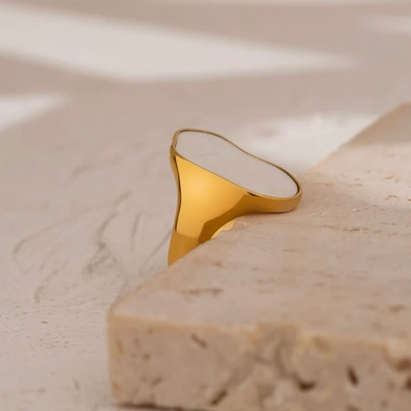 Gold plated Statement Ring With White Shell Accent