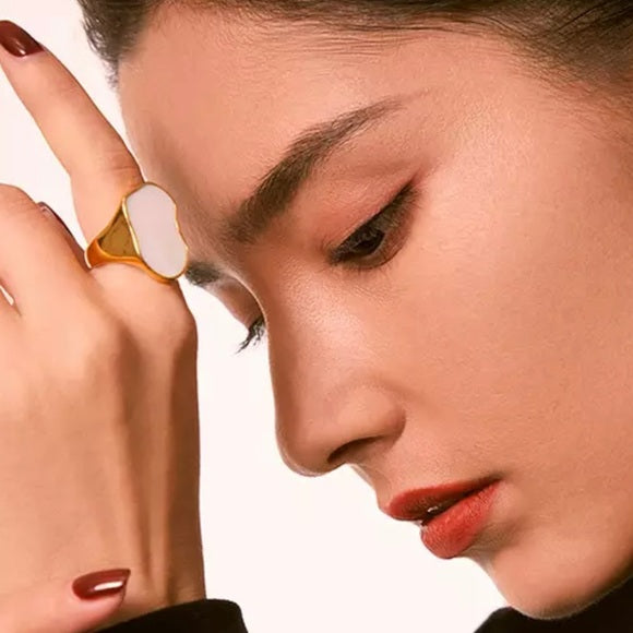 Gold plated Statement Ring With White Shell Accent
