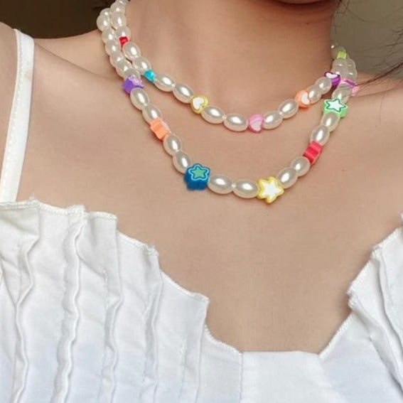 Y2K Style Faux Pearl Charm Choker Necklace Set