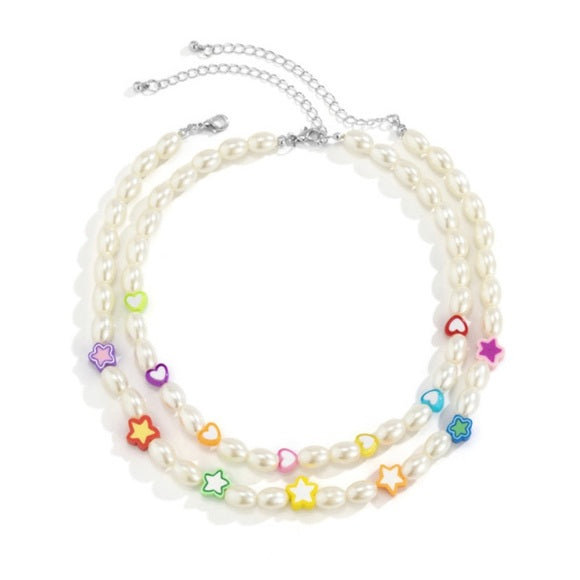 Y2K Style Faux Pearl Charm Choker Necklace Set