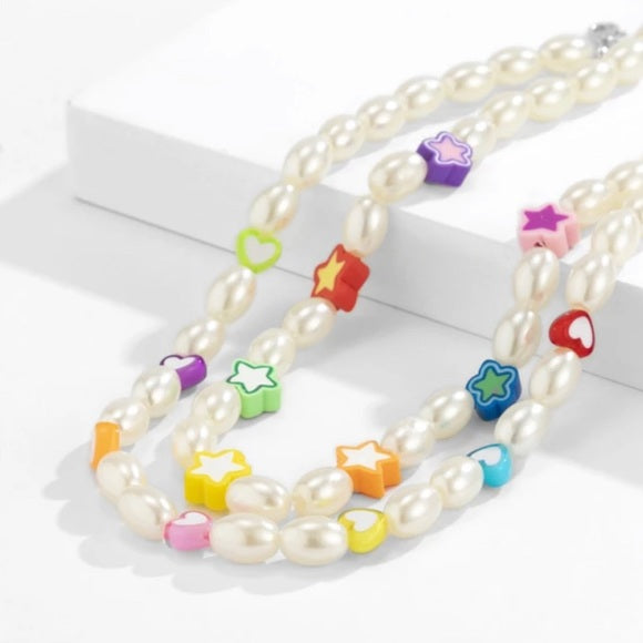Y2K Style Faux Pearl Charm Choker Necklace Set