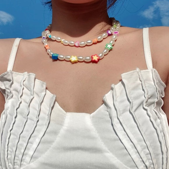 Y2K Style Faux Pearl Charm Choker Necklace Set